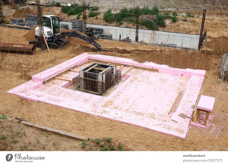 Construction site with excavation pit and foundation Sand House (Residential Structure) Manmade structures Building Architecture Excavator House building