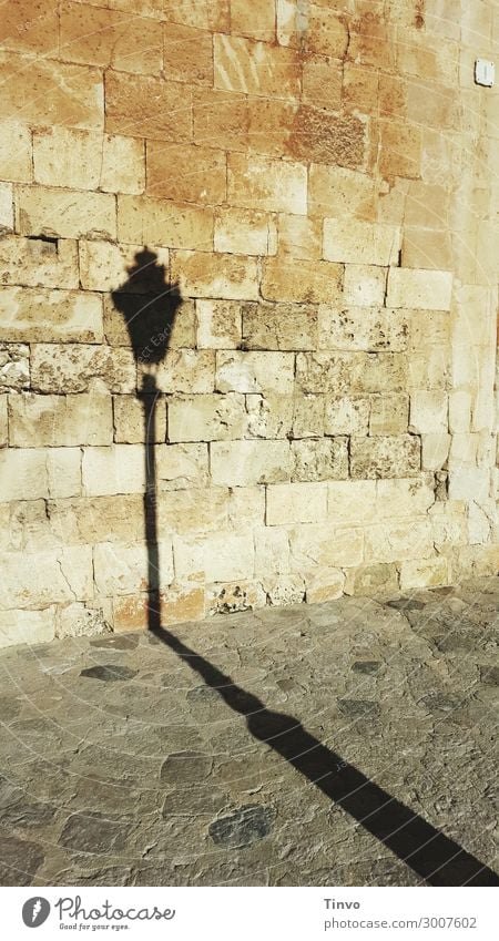 Shadow of old street lamp in front of historical wall Old town Wall (barrier) Wall (building) Facade Historic streetlamp Street lighting long shadow City wall