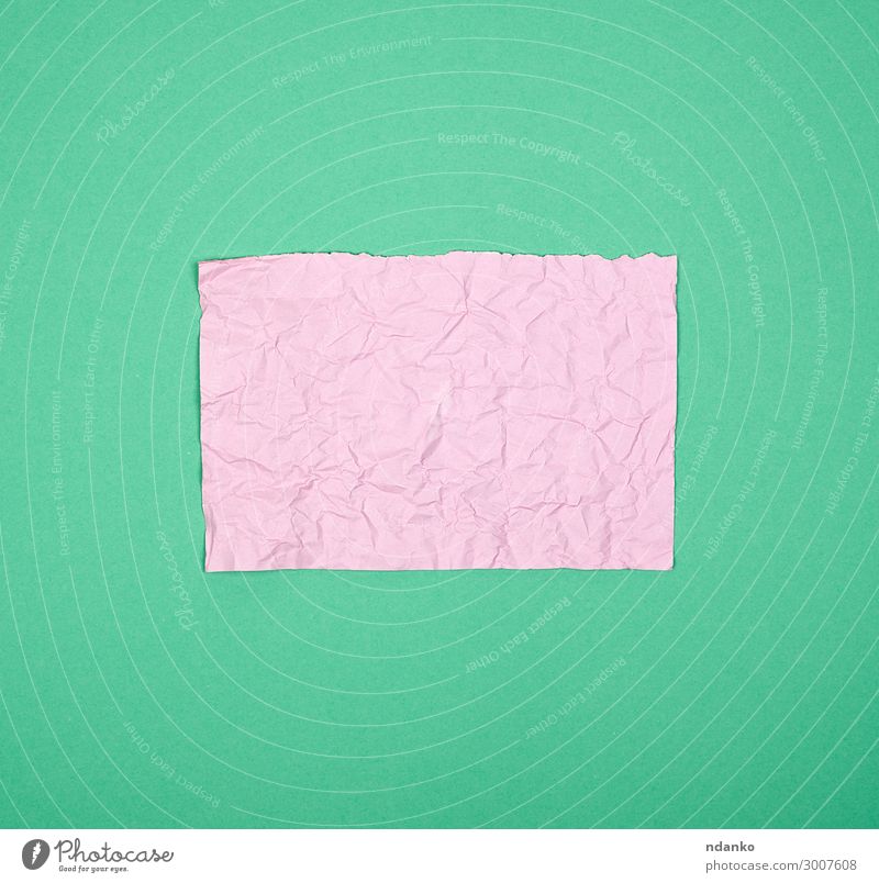 empty crumpled pink rectangular sheet of paper School Office Business Book Paper Clean Green Pink backdrop angle background Blank crease Diary Document