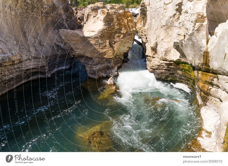Cascade de Sautadet on the Ceze Nature Landscape Water Summer Beautiful weather Rock Canyon Waves River Waterfall Tourist Attraction Exceptional Threat