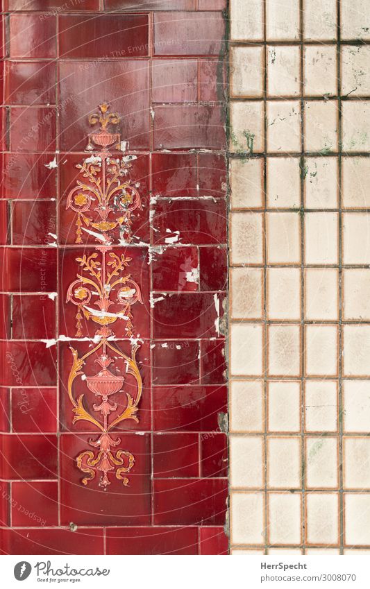 Old & nice Wall (barrier) Wall (building) Facade Beautiful Town Red White Tile Wall cladding Decoration flowery Patina Transience Reflection Background picture