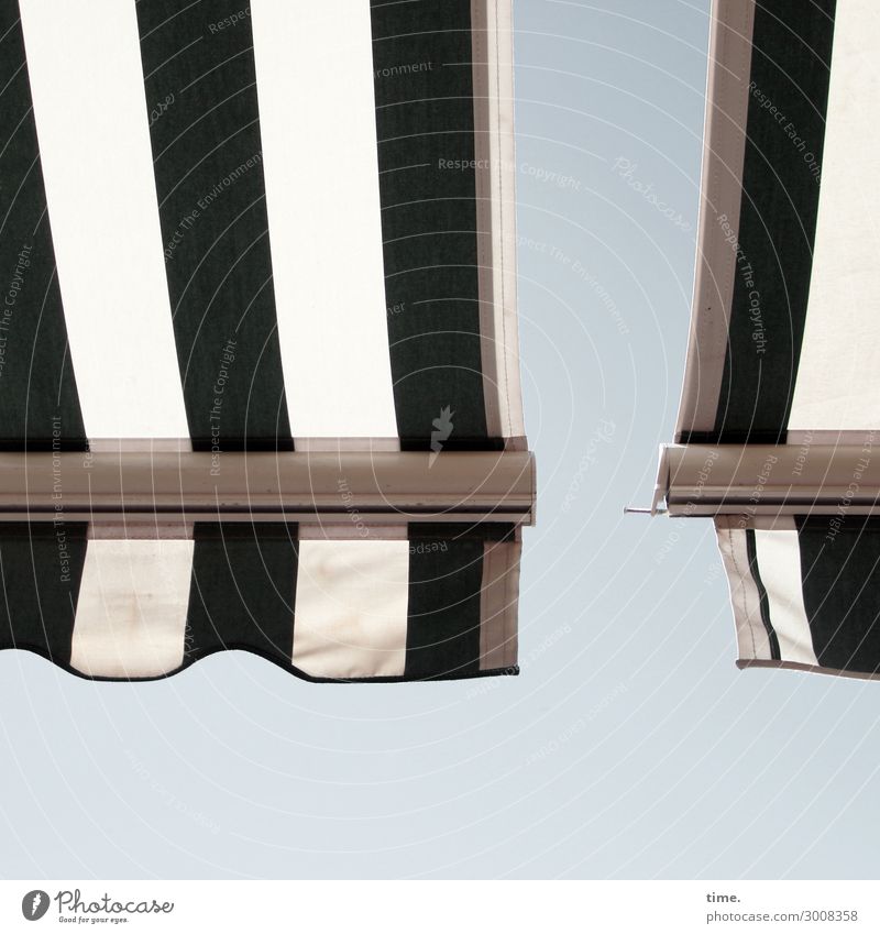 Awning over a drink Sun blind Cloth Sky Beautiful weather Line Stripe Hang Sharp-edged Retro Black White Safety Protection Endurance Unwavering Design Discover