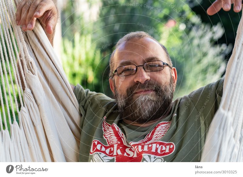 Serenity in the hammock Human being Masculine Life 1 45 - 60 years Adults Summer Garden Observe Relaxation Curiosity Contentment Cool (slang) Optimism Serene