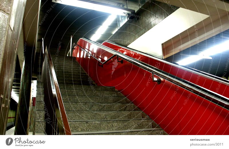 escalator Escalator Underground Subsoil Night Red Architecture Stairs