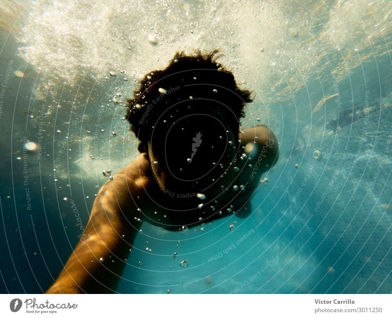 Underwater Photo. A man diving in a pool in summer time Lifestyle Leisure and hobbies Vacation & Travel Tourism Trip Freedom Summer Summer vacation Aquatics