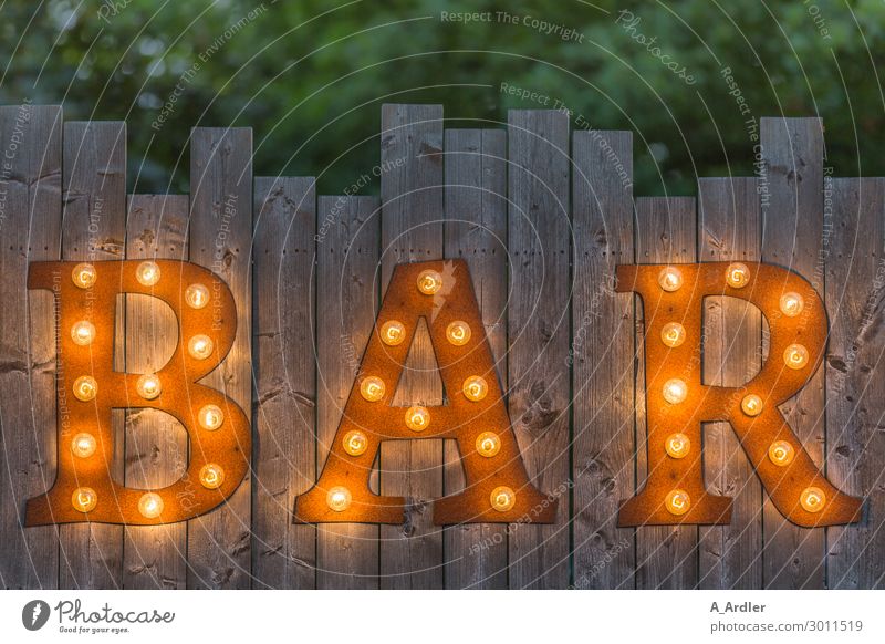 Letters BAR on wooden fence illuminated Decoration Lamp Art Exhibition Event Wall (barrier) Wall (building) Facade Garden Fence Wooden fence Sign Characters