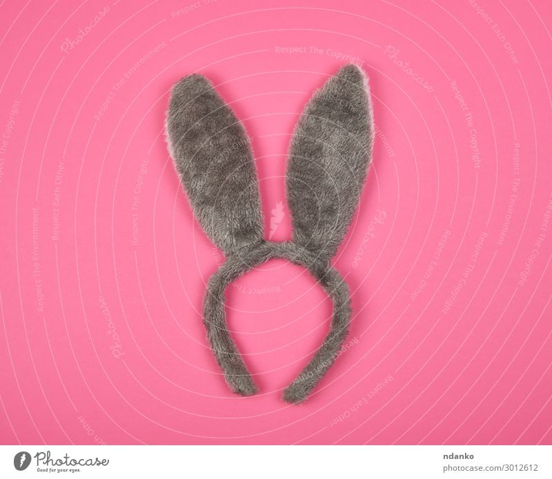 Fur headdress of a hare with ears Joy Decoration Feasts & Celebrations Easter Christmas & Advent Band Clothing Fur coat Hat Toys Funny New Cute Gray Pink spring