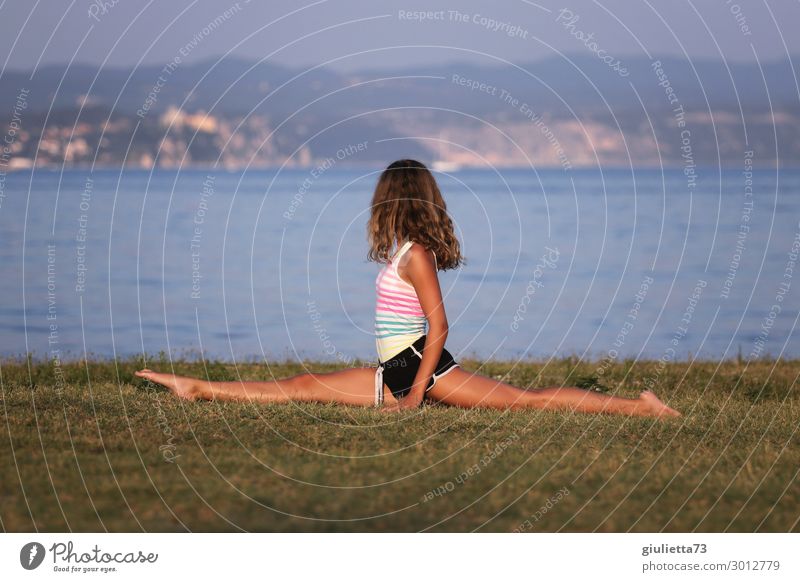 Split at the beach girl Young woman Youth (Young adults) Life 1 Human being 13 - 18 years Summer Beautiful weather Beach Ocean Long-haired Sports Thin already