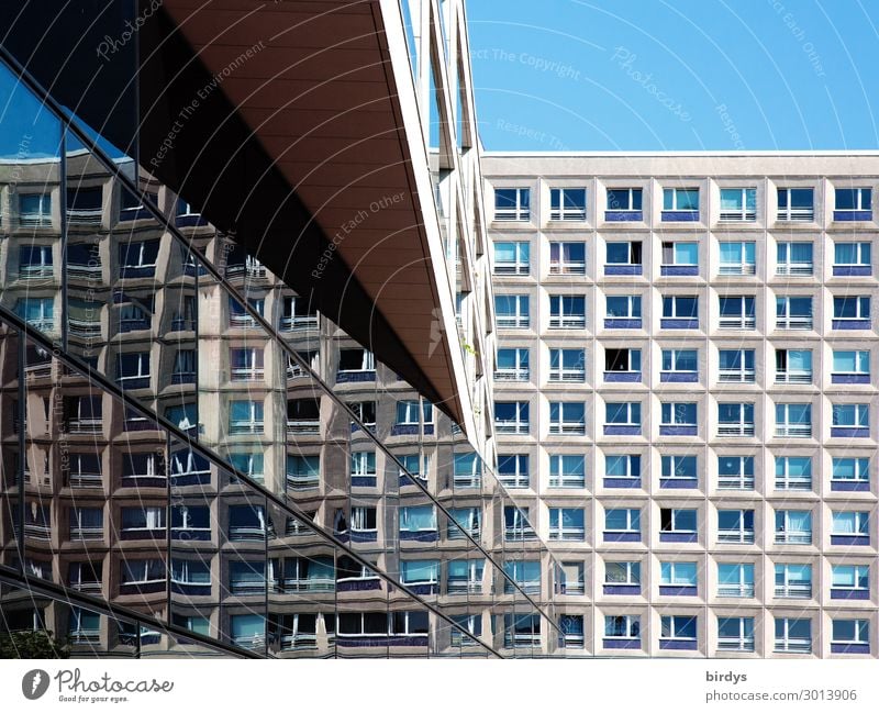 Urban architectural impression Cloudless sky Beautiful weather Berlin Capital city Deserted High-rise Architecture Office building Tower block Facade Window