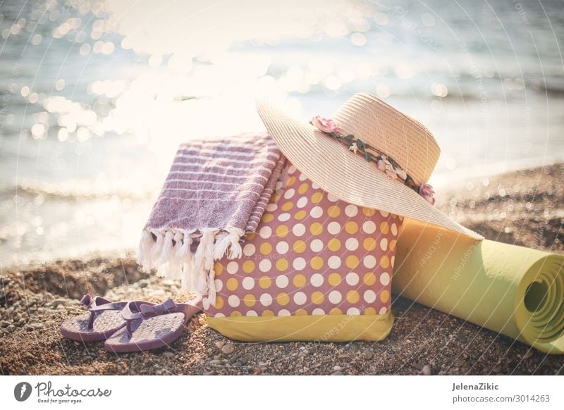 Summer photo of beach accessories on the beach Lifestyle Exotic Relaxation Leisure and hobbies Vacation & Travel Tourism Summer vacation Sun Sunbathing Beach