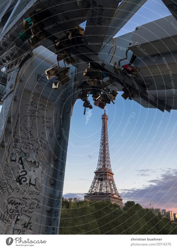 paris with eiffel tower and bridge Paris Eiffel Tower Bridge Love Locks cuddle graffiti