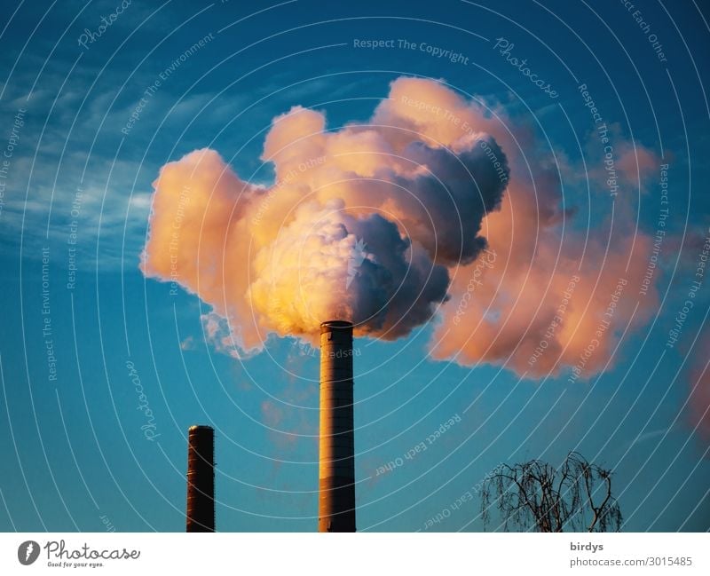 CO2 - harmful to the climate, industrial waste gases Industry Climate change Industrial plant co2 Chimney Smoke Authentic Threat Environmental pollution