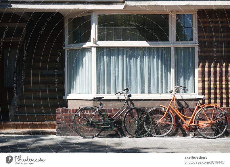 two bicycles lean against the house wall Deserted House (Residential Structure) Building Architecture Wall (barrier) Wall (building) Facade Window