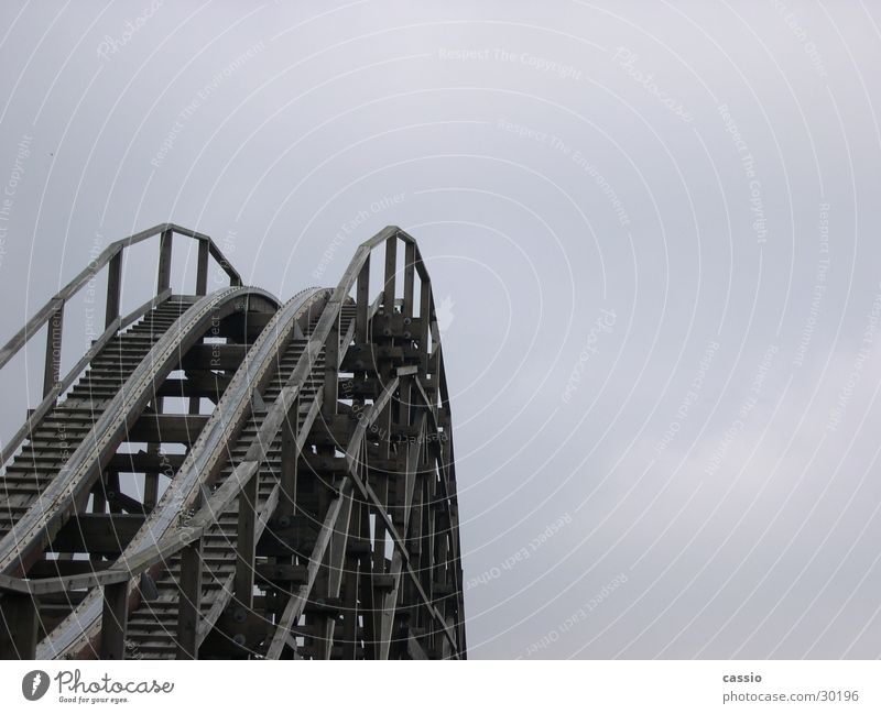 Up. Roller coaster Amusement Park Soltau Wood Steel Barrier colossuses heath park Scaffold Sky