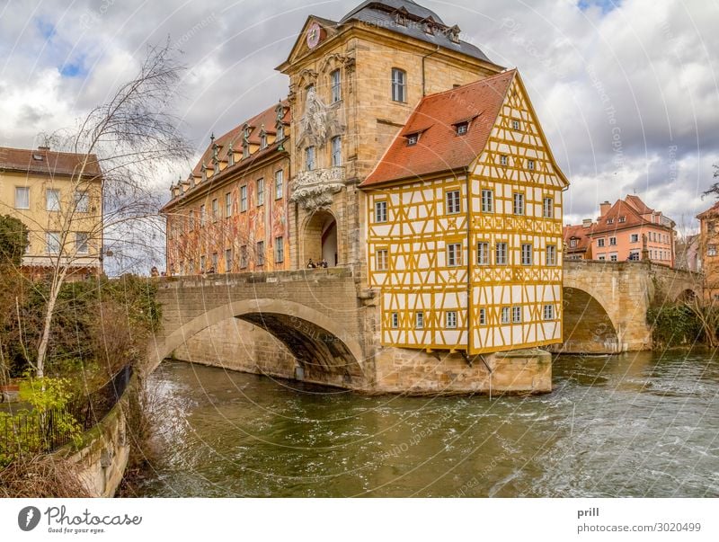 Bamberg at river Regnitz House (Residential Structure) Culture Water Coast River bank Brook Old town Bridge Manmade structures Building Architecture Facade