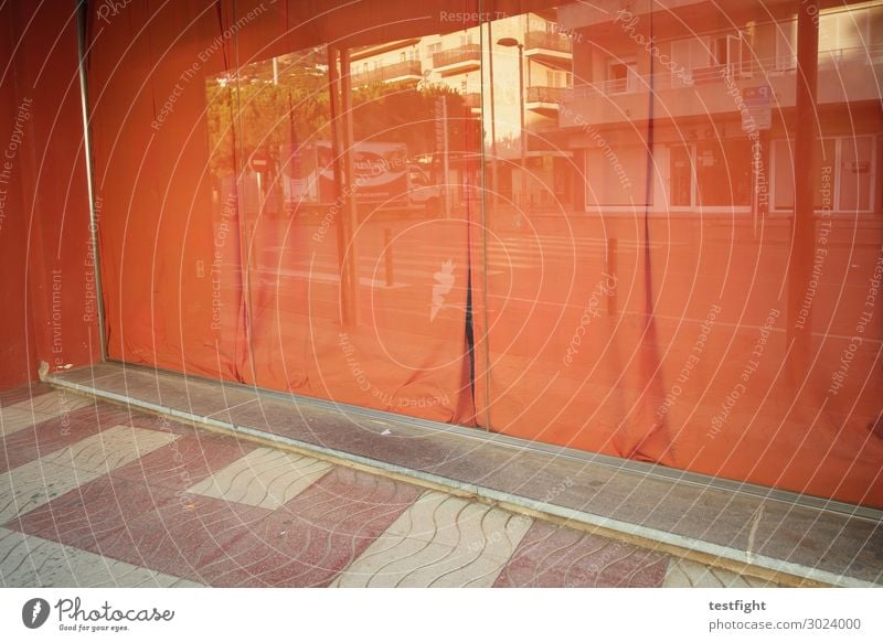 closed Manmade structures Building Architecture Door Old Red Store premises Drape Window Front side Closed Pedestrian precinct Colour photo Exterior shot