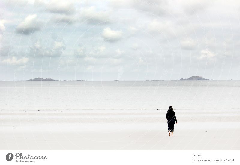 walking the beach Feminine Woman Adults 1 Human being Environment Nature Landscape Air Water Sky Clouds Horizon coast Beach Relaxation Going naturally Curiosity