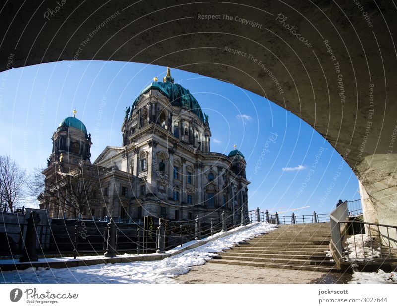 Berlin Cathedral Architecture Neo baroque Neo Renaissance Winter Beautiful weather Snow Downtown Berlin Dome Bridge Stairs Sea promenade Tourist Attraction