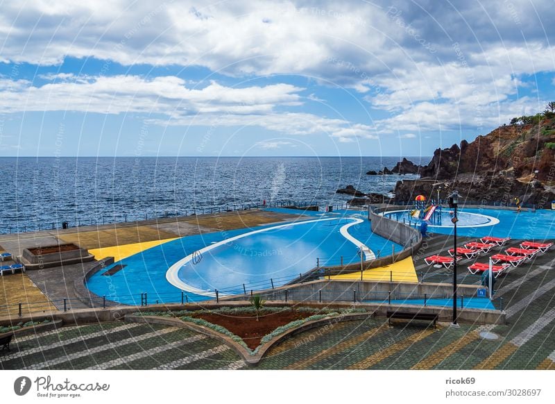 Swimming pool in Funchal on the island of Madeira, Portugal Relaxation Vacation & Travel Tourism Ocean Island Nature Landscape Water Clouds Climate Weather Rock