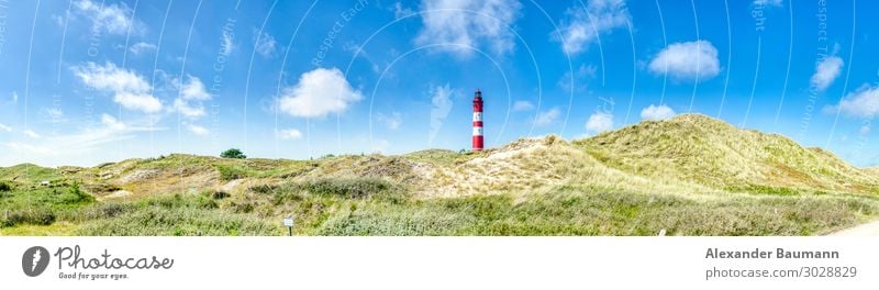 Panorama - red white lighthouse on the north sea Vacation & Travel Tourism Trip Beach Nature Air Traffic Control Tower Flag Maritime panorama border Amrum ocean