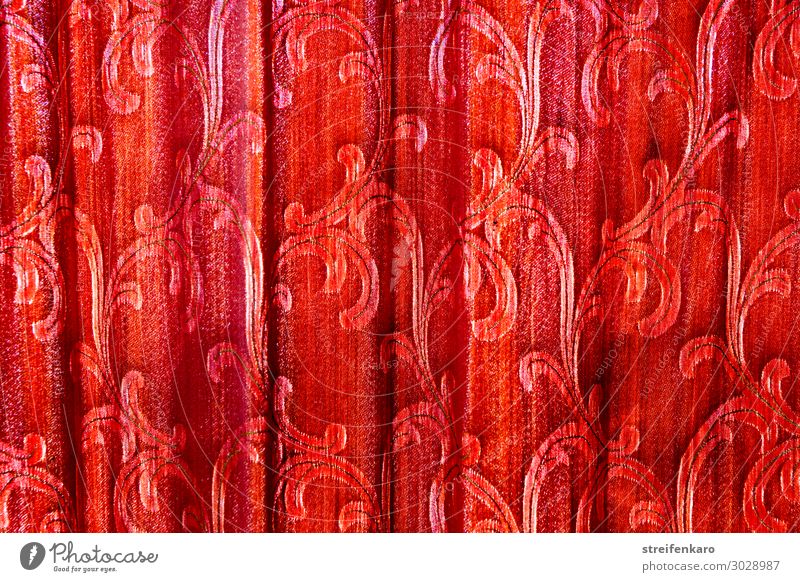 Light behind folds - old red curtain with tendril pattern hanging in folds in front of a window Living or residing Flat (apartment)