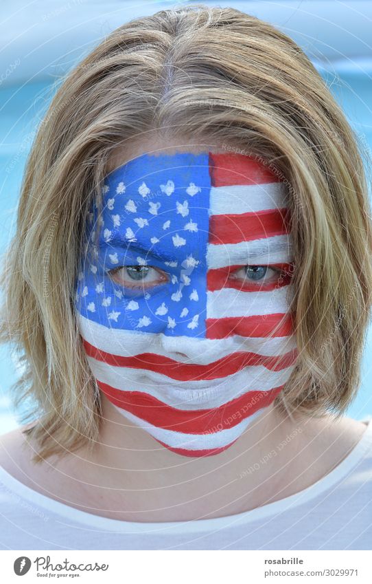 american girl young blonde woman with american flag painted on