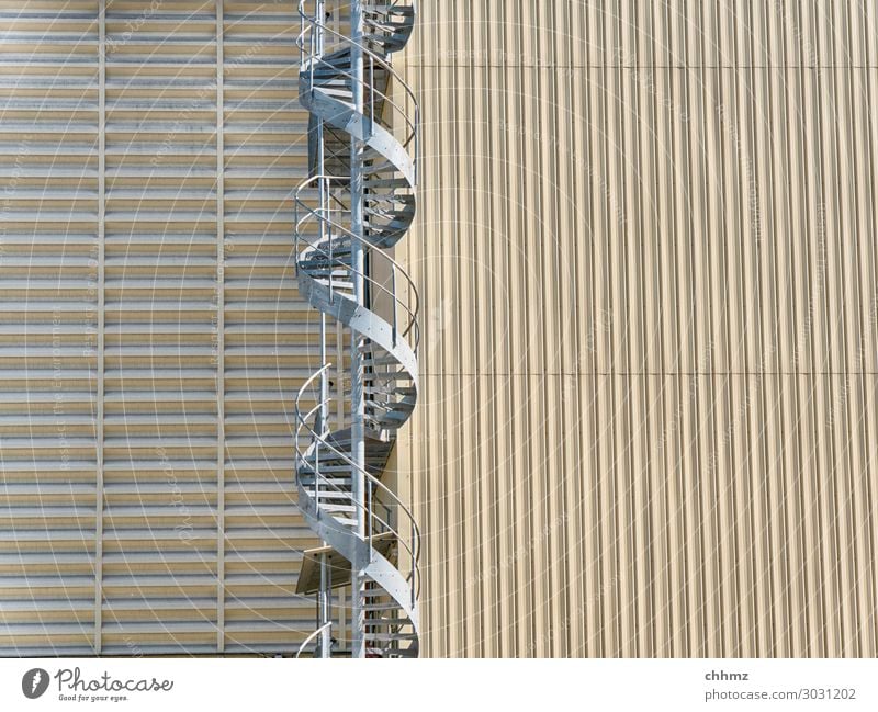 spiral staircase Silo Stairs Winding staircase Architecture Handrail Facade Vertical Tall Steel Upward Metal built Exterior shot Structures and shapes Beige