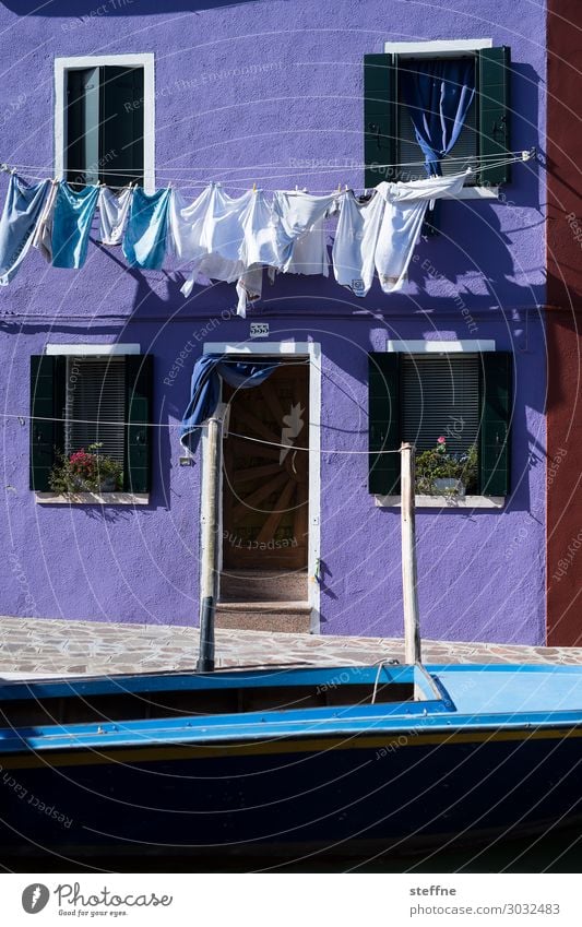 coloured fabrics House (Residential Structure) Wall (barrier) Wall (building) Facade Clean Cleaning Wash hanging up laundry Laundry Dry Violet Watercraft Venice