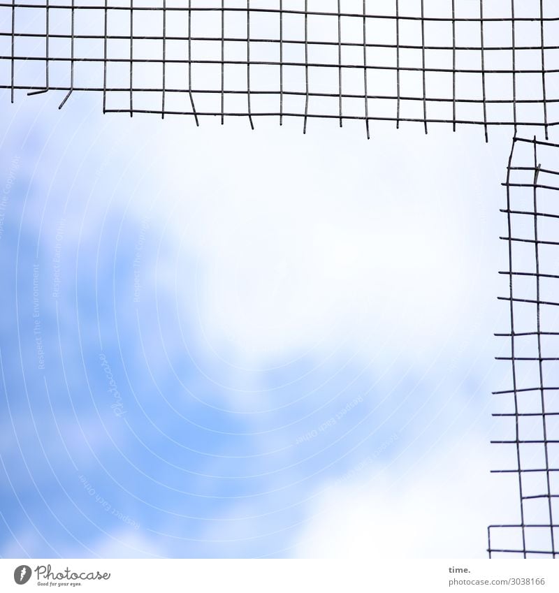 Airy, sky in the Q. Art Sculpture Sky Clouds Beautiful weather Kassel Tourist Attraction Grating Mesh grid Metal Line Network Exceptional Bright Tall Broken
