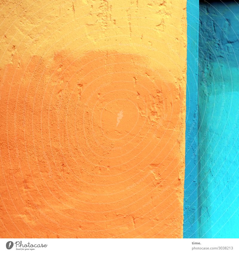 orange yellow|blue turquoise Wall (barrier) Wall (building) Plaster Colour Stone Concrete Friendliness Happiness Blue Yellow Orange Turquoise Watchfulness Life