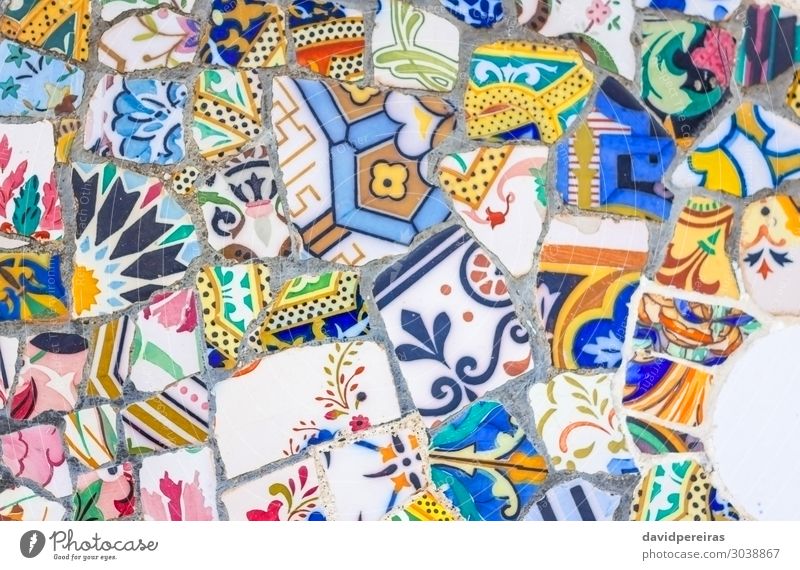 Colorful ceramic mosaics in park Guell, Barcelona Design Vacation & Travel Decoration Art Culture Park Architecture Monument Stone Modern Colour Mosaic guell
