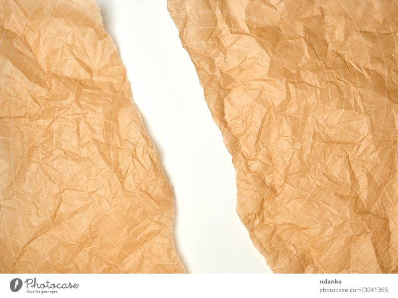 torn crumpled brown parchment paper Design Decoration Craft (trade) Paper Old Retro Brown White backdrop background Blank Cut cut off empty frame Gap Half Hole