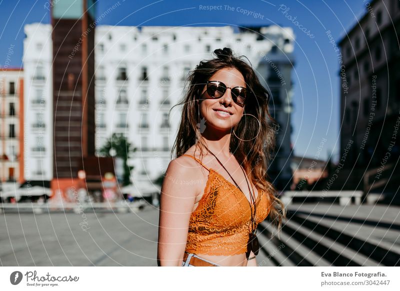 Beautiful caucasian woman at the city.sunny day Lifestyle Joy Happy Leisure and hobbies Summer Feminine Young woman Youth (Young adults) Woman Adults 1