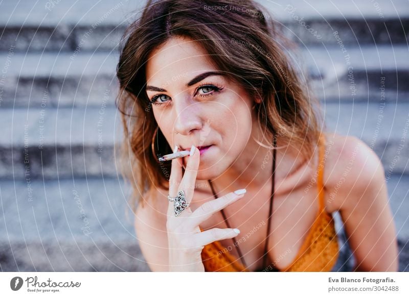 Beautiful caucasian woman smoking cigarette.Urban lifestyle Lifestyle Style Happy Freedom Summer Woman Adults Town Street Fashion Clothing Accessory Blonde