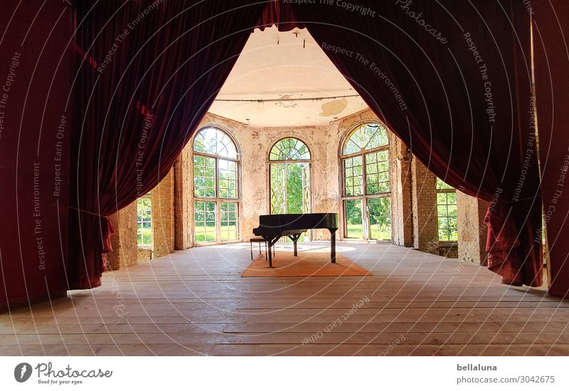 Raise the curtain! Art Work of art Architecture Stage Culture Music Concert Piano Deserted House (Residential Structure) Ruin Manmade structures Building Window