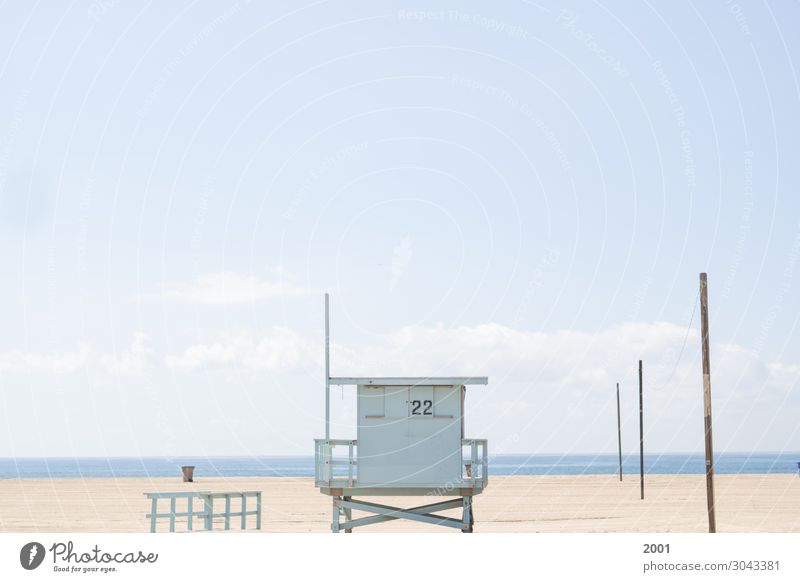 Lifeguard Stand Summer Beautiful weather Beach Ocean Pacific Ocean Digits and numbers Esthetic Simple Blue Subdued colour Exterior shot Structures and shapes