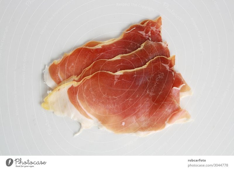 slices of serrano ham Meat Lunch Gastronomy Wood Delicious Red White Tradition Ham prosciutto isolated background Sliced spanish jamon Parma Pork cured Snack