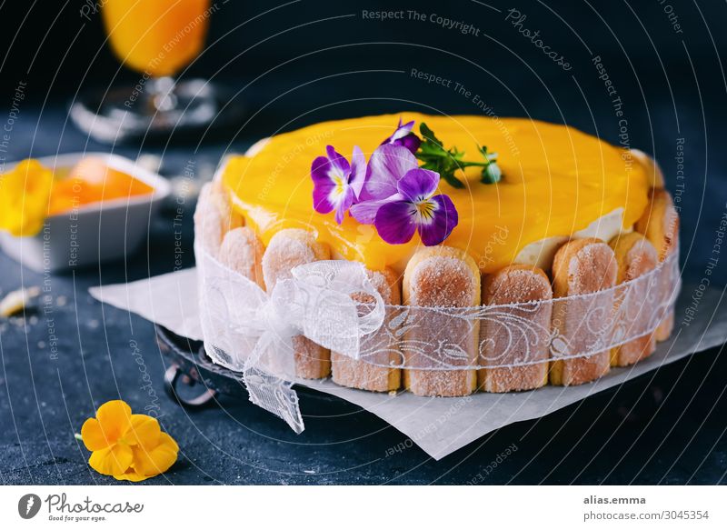 Passion Fruit And Peach Cake On A Dark Background A Royalty Free Stock Photo From Photocase