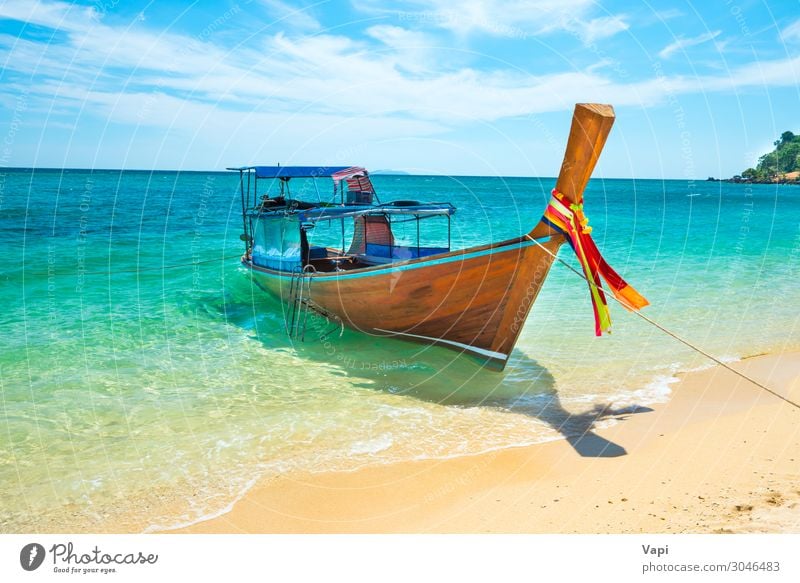 View of traditional thailand longtail boat at sand beach Lifestyle Exotic Beautiful Relaxation Leisure and hobbies Vacation & Travel Tourism Trip Adventure