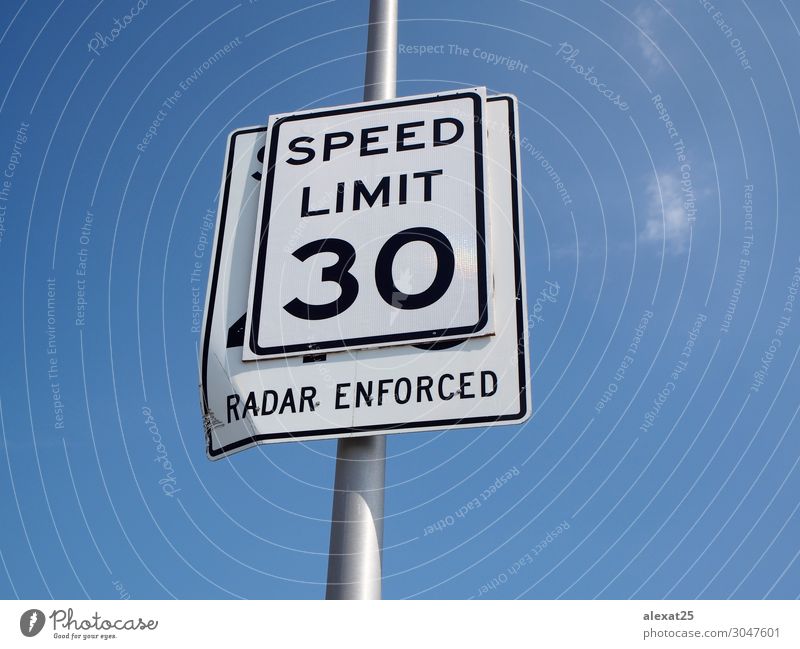 Sign of speed limit and radar enforced Vacation & Travel Landscape Sky Transport Street Highway Speed Blue White america destinations empty hour mph Open