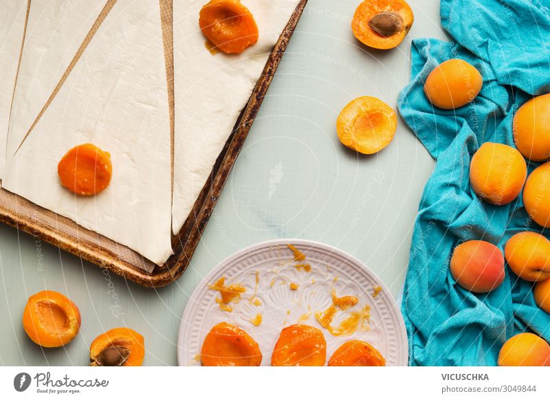 Baking croissants. Preparation with dough and apricots Food Fruit Croissant Nutrition Breakfast Design Summer Living or residing baking Background picture