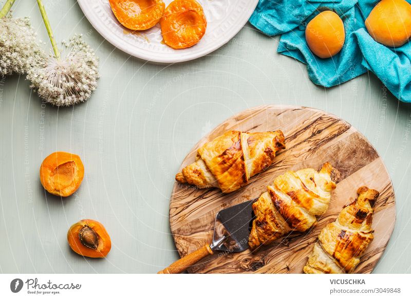 Croissants and apricots for breakfast Food Fruit Nutrition Breakfast Crockery Style Design Background picture Apricot Eating Food photograph Colour photo