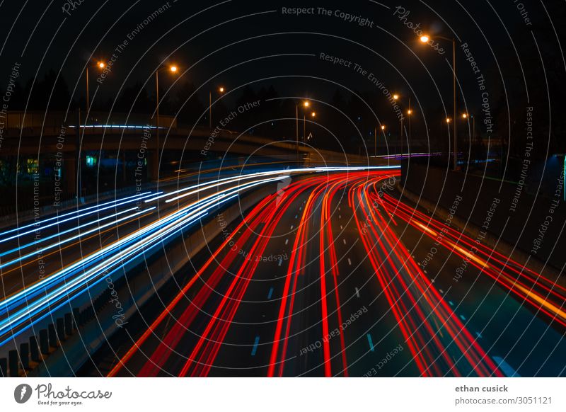 long exposure highway above highway Street Highway Overpass Vehicle Future Car lights Colour photo Exterior shot Deserted Night Artificial light Motion blur