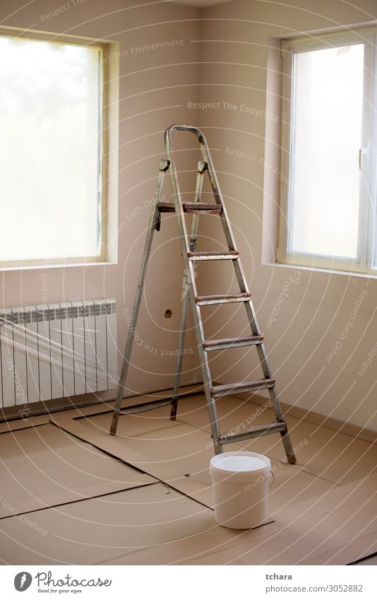 Painting walls in room with ladder during renovation Design Flat (apartment) House (Residential Structure) Decoration Wallpaper Work and employment Tool