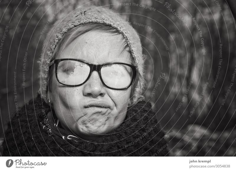 favourite person | una.knipsolina Young woman girl Winter Eyeglasses Person wearing glasses steamed-up window Misted up launched Haze blindness Myopia cap