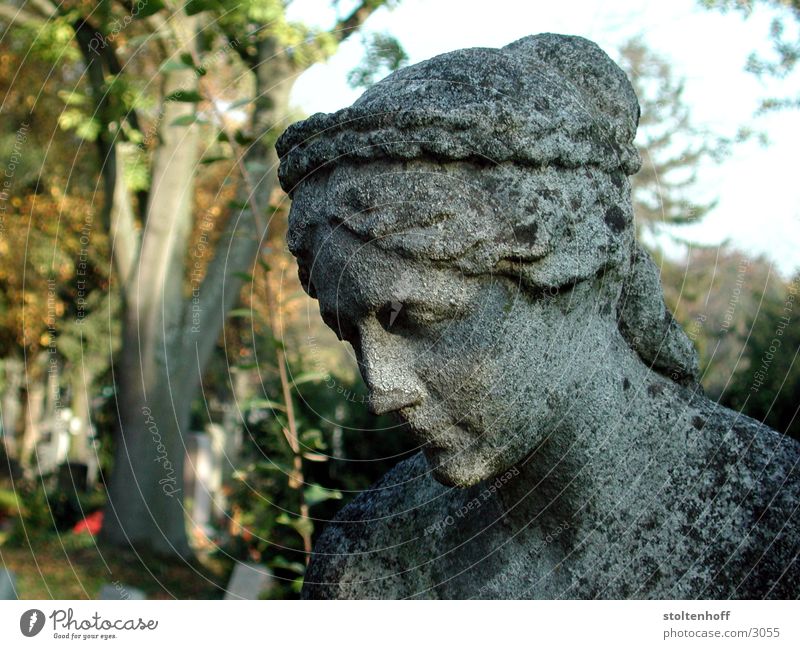 prag cemetery Cemetery Woman Portrait photograph Monument Gray Autumn Stuttgart Historic Stone