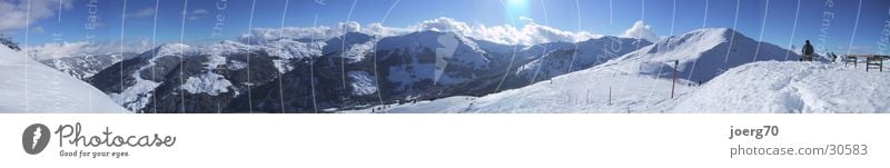high bench Winter Panorama (View) Mountain Saalbach backglemm skiing Snow Sun Blue sky Large Panorama (Format)