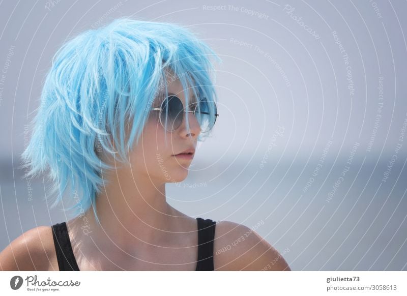 Hipster girl with blue hair! Young woman Youth (Young adults) Life 1 Human being 13 - 18 years Summer Beautiful weather Sunglasses Short-haired Wig Hip & trendy