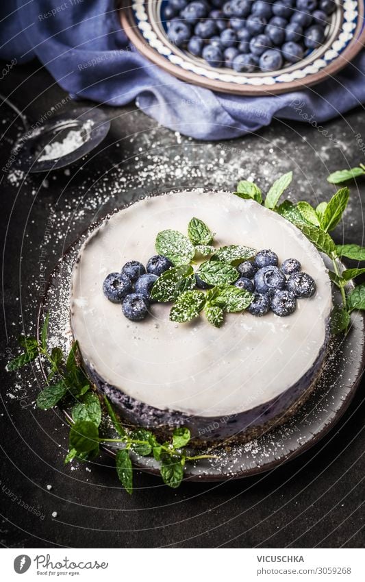 Blueberries no Bake vegan cheesecake with coconut milk Food Fruit Cake Dessert Nutrition Organic produce Vegetarian diet Diet Style Healthy Eating Kitchen