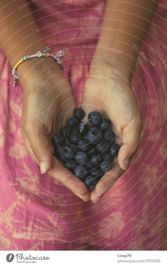 berry Food Fruit Berries blueberries Nutrition Healthy Parenting Student Girl Hand 8 - 13 years Child Infancy Summer Heart Blue Multicoloured Pink Joy Happy